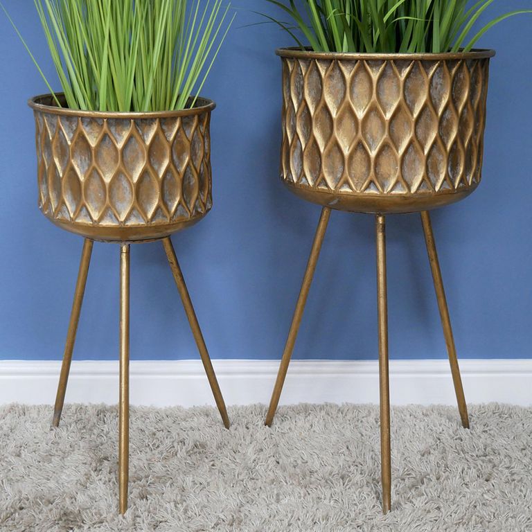 Gold Artificial Flower Planter Stand - Set of 2