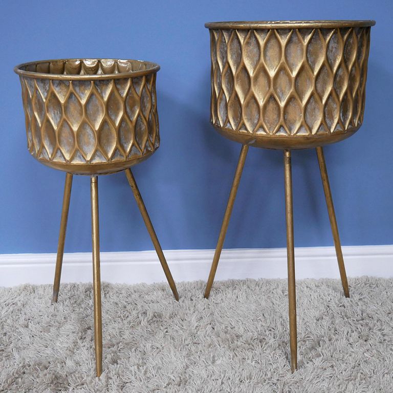 Gold Artificial Flower Planter Stand - Set of 2