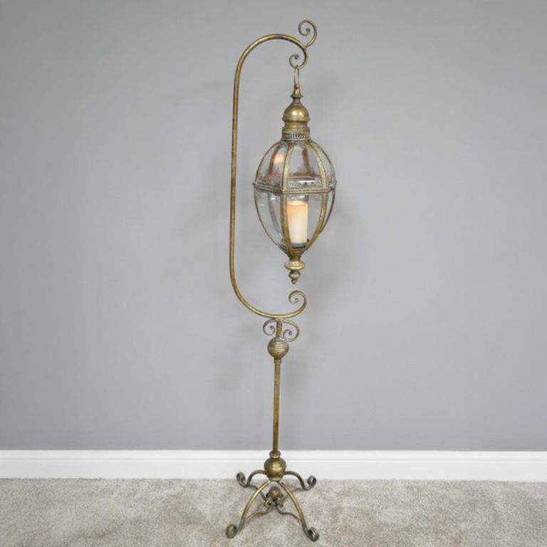 Gold Floor Stand Hanging Lantern - Set of 2 - Metal