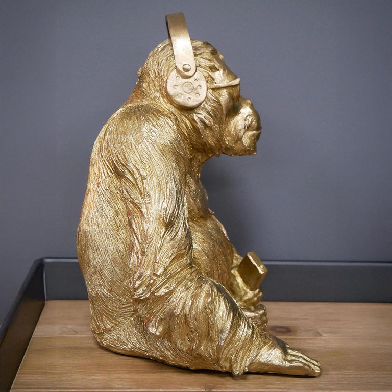 Gold Resin Gorilla with Headphones - Set of 2 - Resin