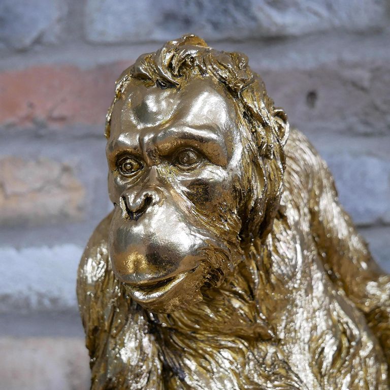 Gold Orangutan Playing Draughts - Set of 2 - Resin