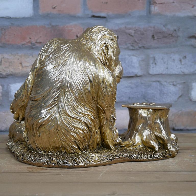 Gold Orangutan Playing Draughts - Set of 2 - Resin