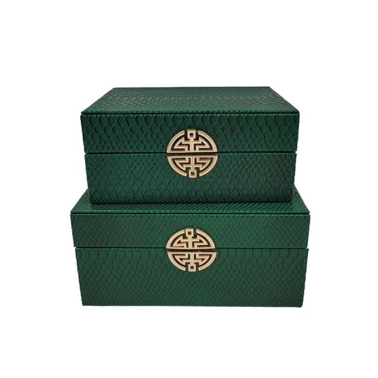 Jewellery Box - Green Snake Faux Leather - Set of 2