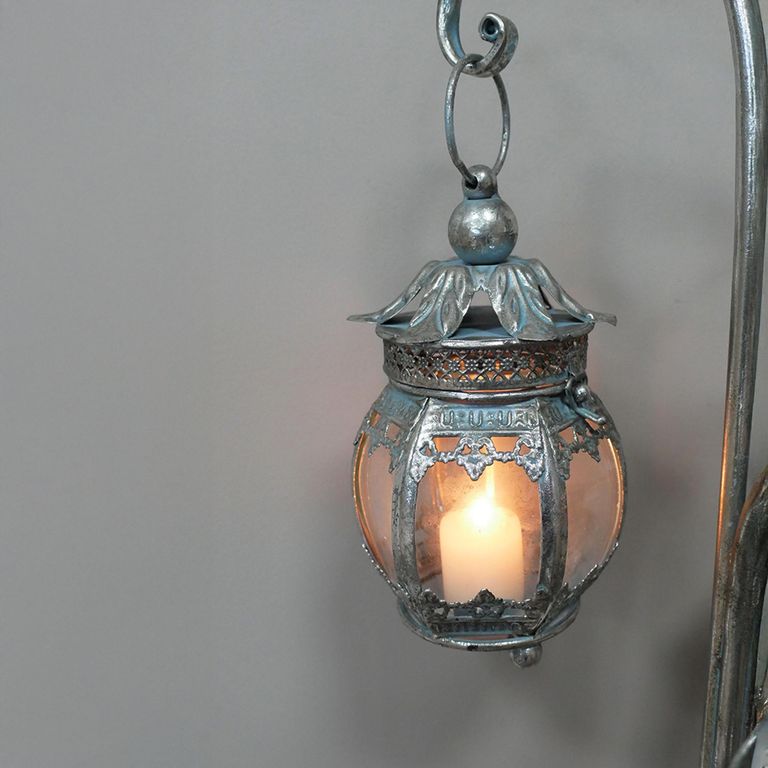Grey Lanterns - 3 Hanging on Stand - Set of 2 - Metal
