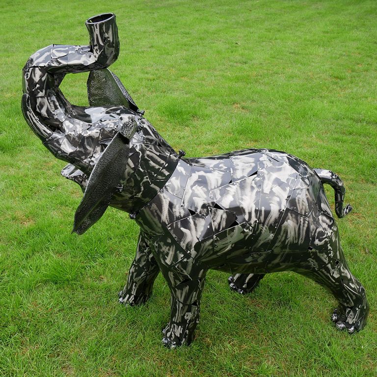 Grey Metal Elephant Statue