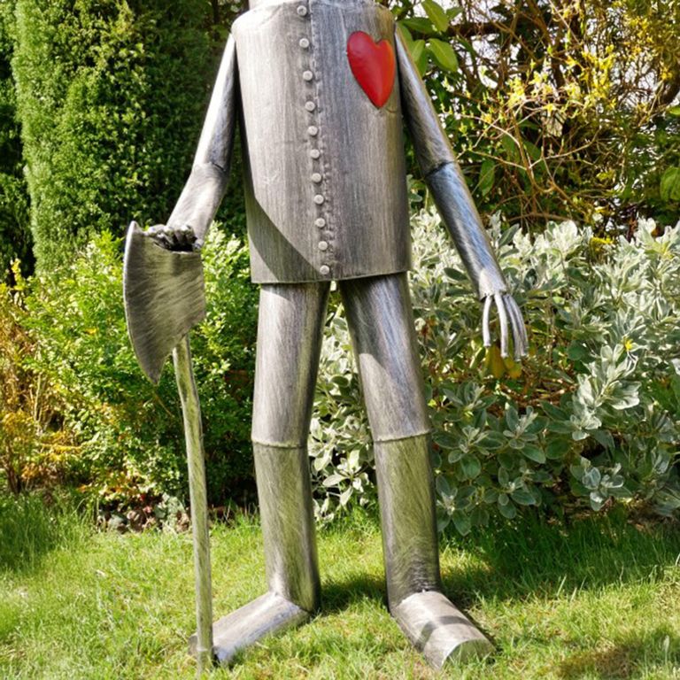 Large Tin Man Statue - Grey Metal with Heart