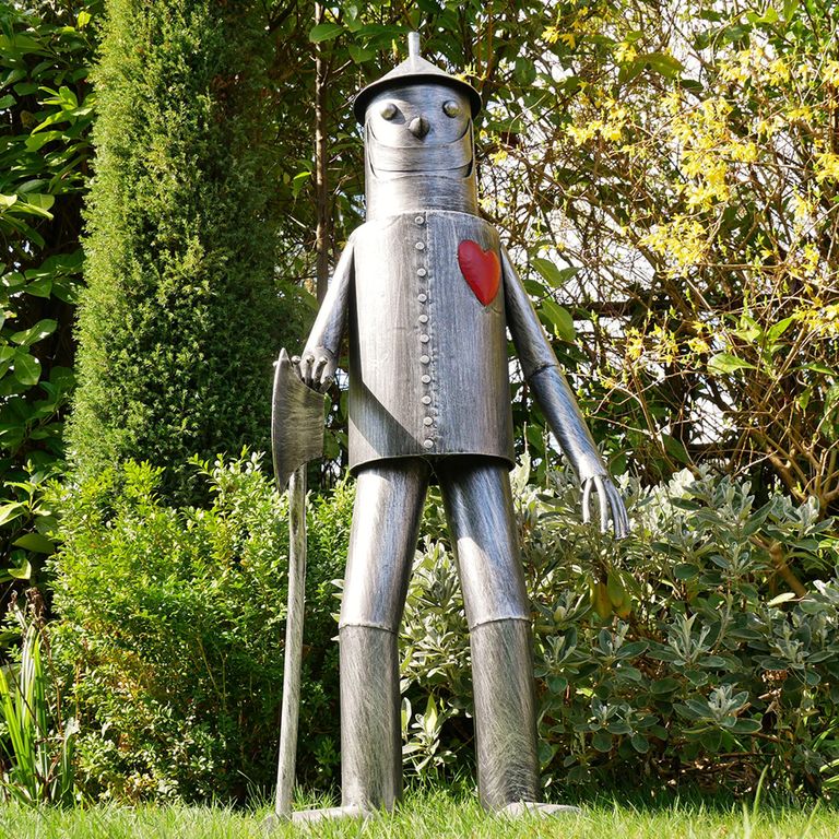 Large Tin Man Statue - Grey Metal with Heart
