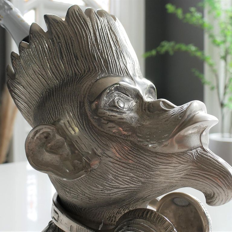 Grey Metal Monkey Head Wine Holder - Set of 2