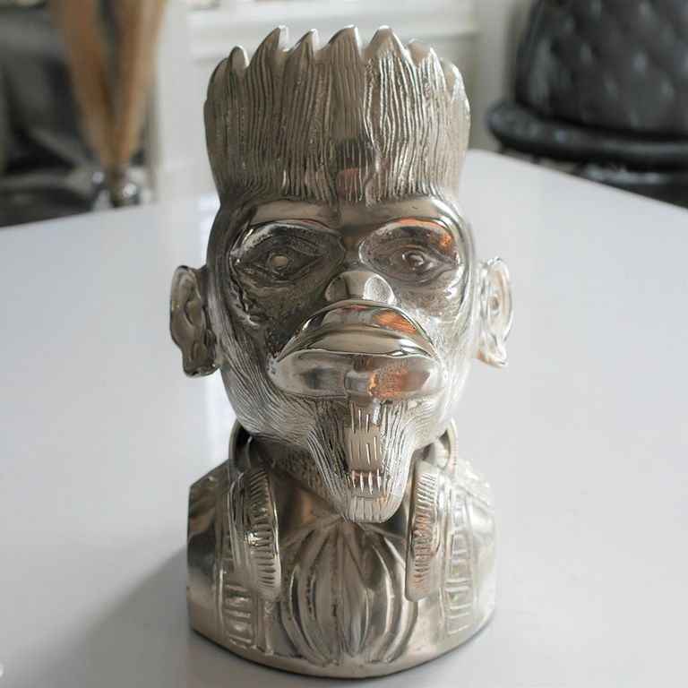 Grey Metal Monkey Head Wine Holder - Set of 2