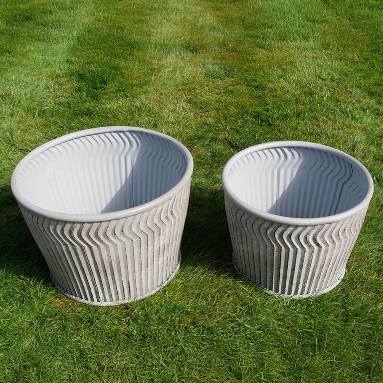 Garden Tub - Set of 2 - Grey Metal - Small