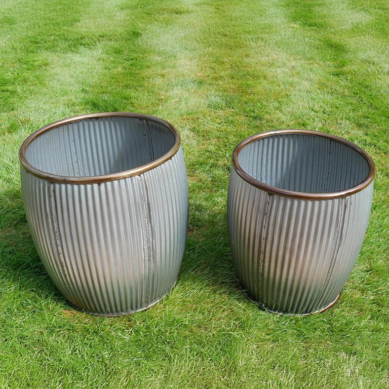 Garden Tub - Set of 2 - Grey Metal - Small