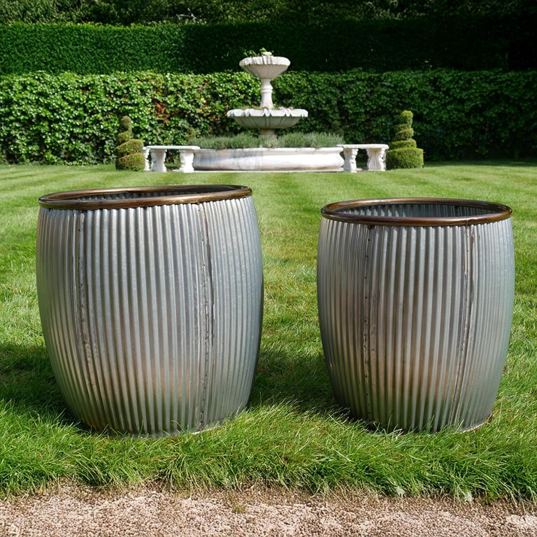 Garden Tub - Set of 2 - Grey Metal - Small