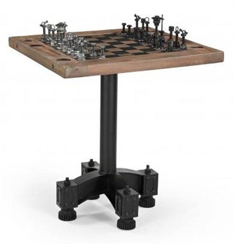 Gulmarg Reclaimed Wood and Metal Chess Set with Table