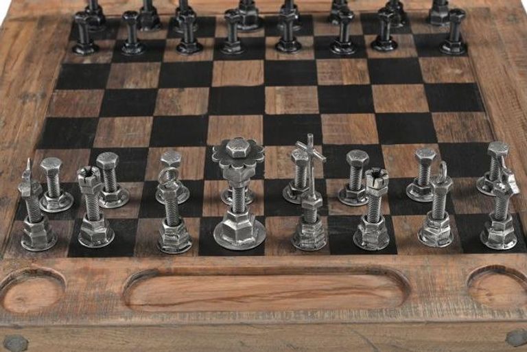 Gulmarg Reclaimed Wood and Metal Chess Set with Table