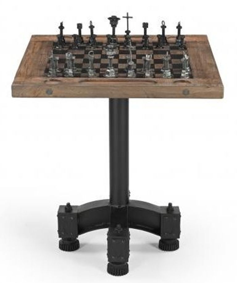 Gulmarg Reclaimed Wood and Metal Chess Set with Table
