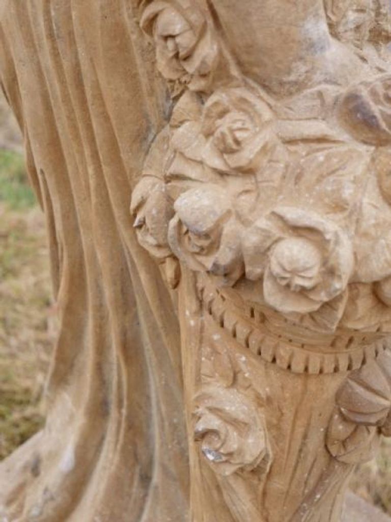 Statue - Hand Carved Stone Lady - with Flowers