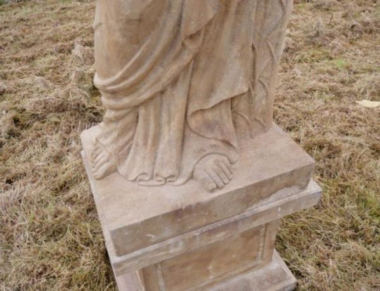 Statue - Hand Carved Stone Lady - with Garden Urn