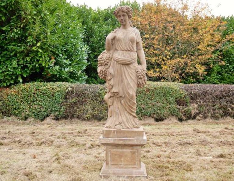 Statue - Hand Carved Stone Lady - with Grapes