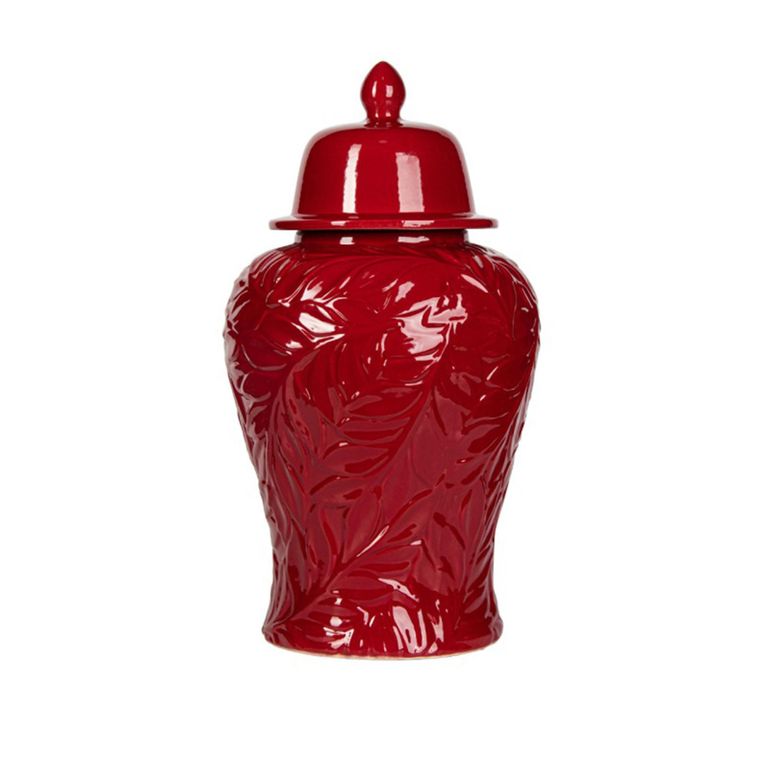 Ginger Jar - Handmade Red Carved Ceramic