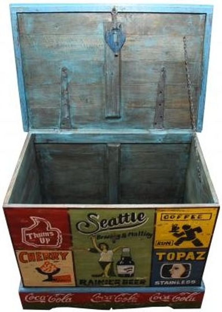 Kufri Hand Painted Vintage Ad Storage Trunk