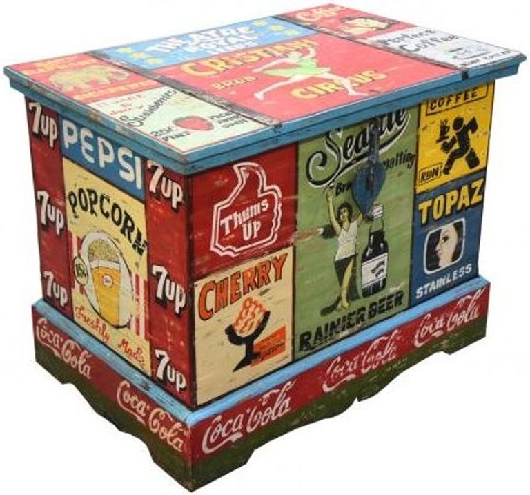 Kufri Hand Painted Vintage Ad Storage Trunk