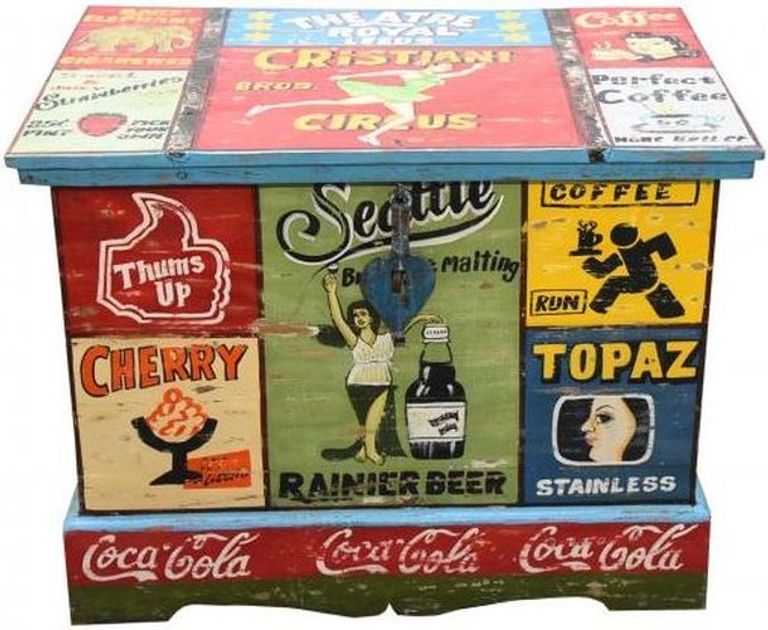 Kufri Hand Painted Vintage Ad Storage Trunk