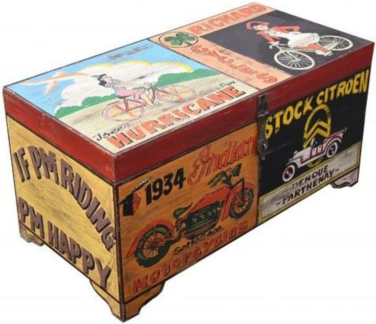 Kufri Hand Painted Vintage Transport Storage Trunk