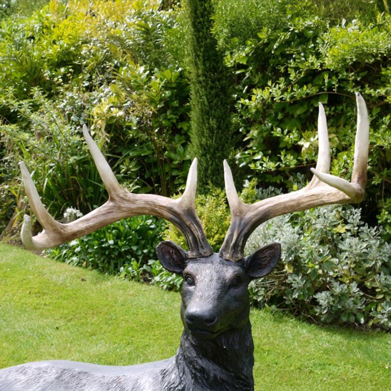 Large Stag Deer Statue - Black Resin - Outdoor