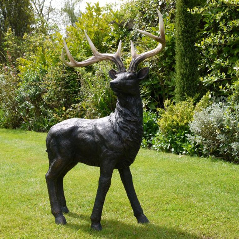 Large Stag Deer Statue - Black Resin - Outdoor