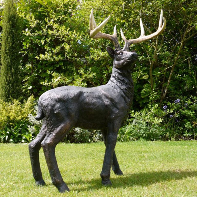 Large Stag Deer Statue - Black Resin - Outdoor