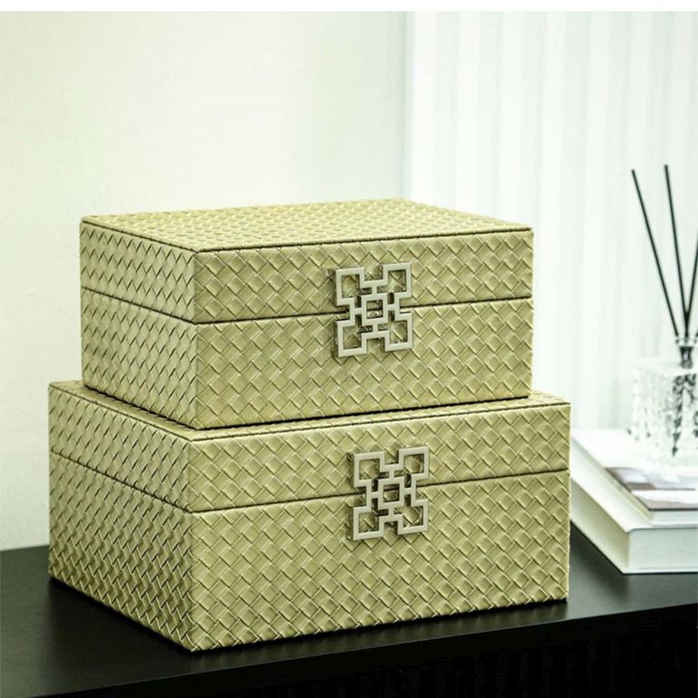 Jewellery Box - Matte Gold Faux Leather - Set of 2