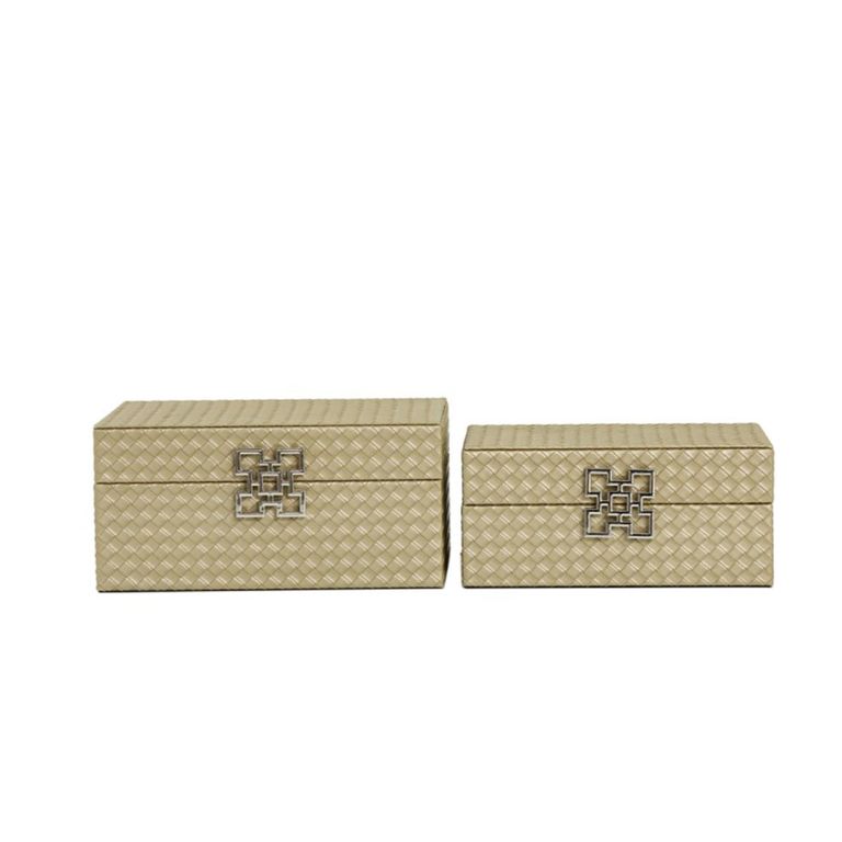 Jewellery Box - Matte Gold Faux Leather - Set of 2