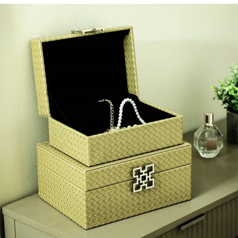 Jewellery Box - Matte Gold Faux Leather - Set of 2