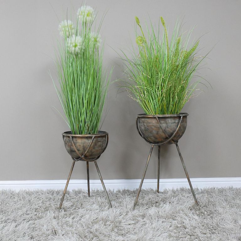 Artificial Flower Planters - Set of 2 - Metal