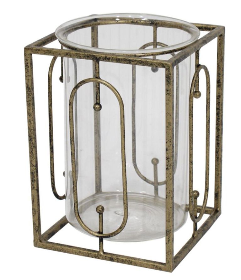 Estela Candle Holder - Antique Gold - Metal - Large - Set of 2