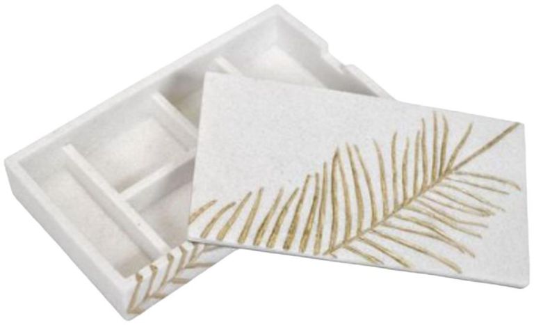 Trinket Box - White and Gold Stone - Large