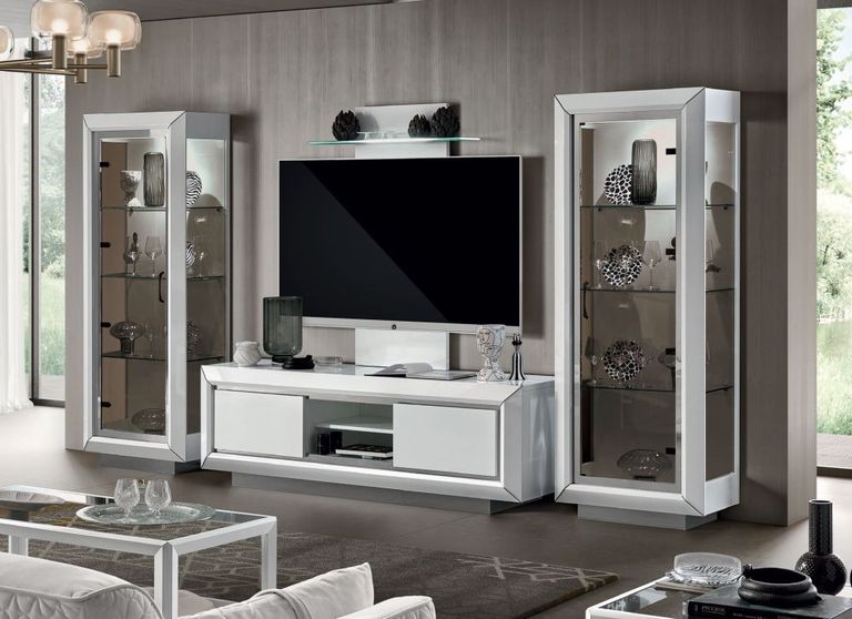 Elite Wall TV Panel - with Glass Shelf - Bianco Antico