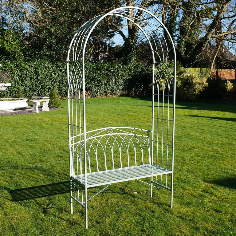 Garden Bench - Pistachio Green Metal - Arch Style