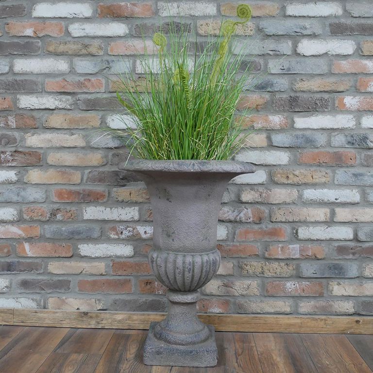 Garden Urn - Pedestal - Plant - Grey - Metal