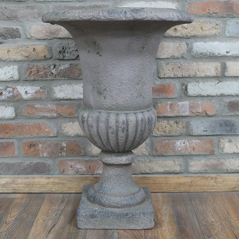 Garden Urn - Pedestal - Plant - Grey - Metal