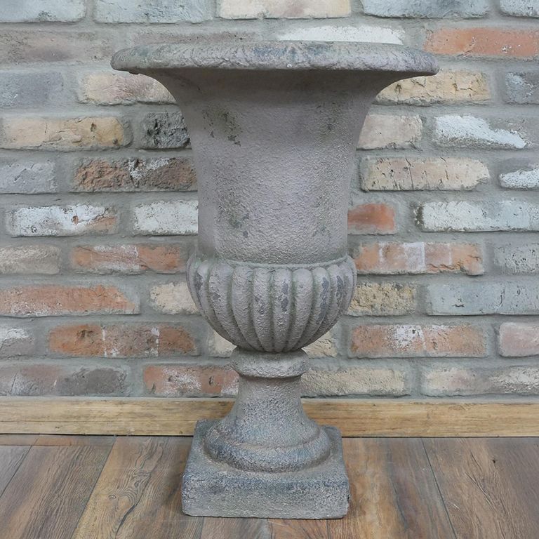 Garden Urn - Pedestal - Plant - Grey - Metal
