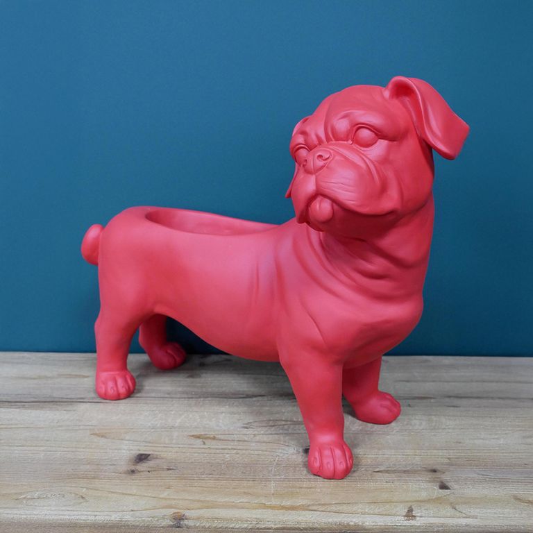 Bull Dog Planter - Red - Resin