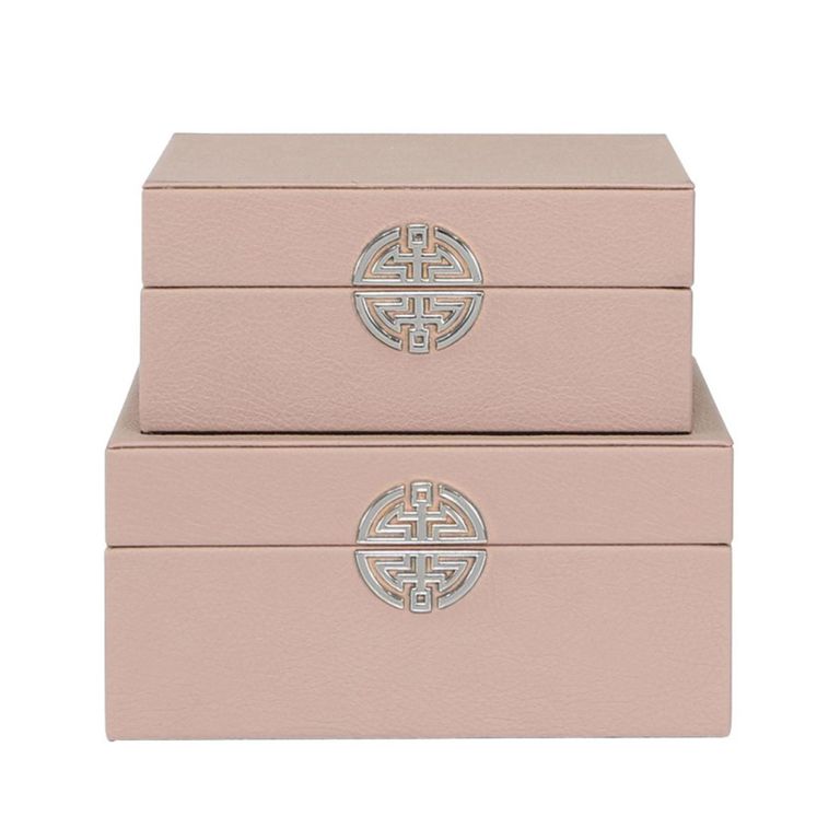 Jewellery Box - Rose Pink Faux Leather - Set of 2