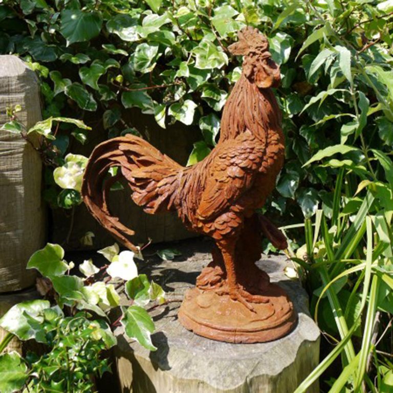 Rusty Garden Statue - Large Cockerel