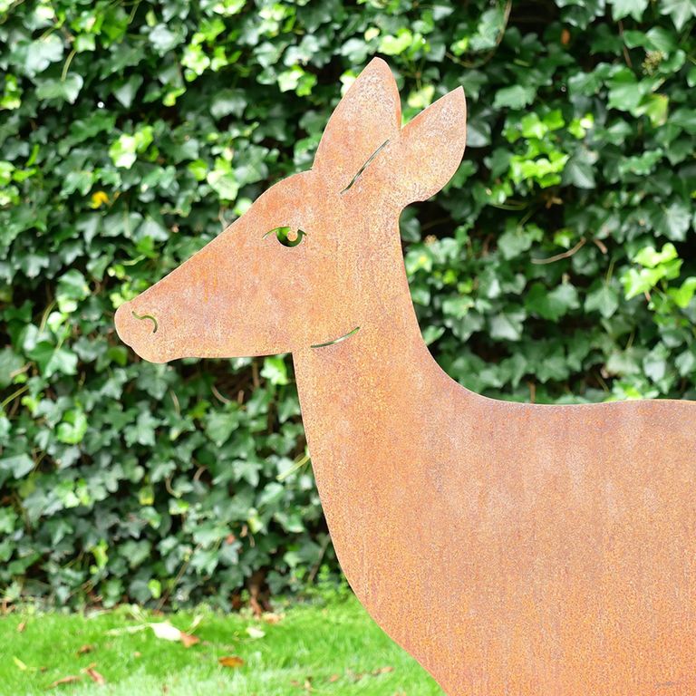 Rusty Metal Deer Garden Statue - Set of 2