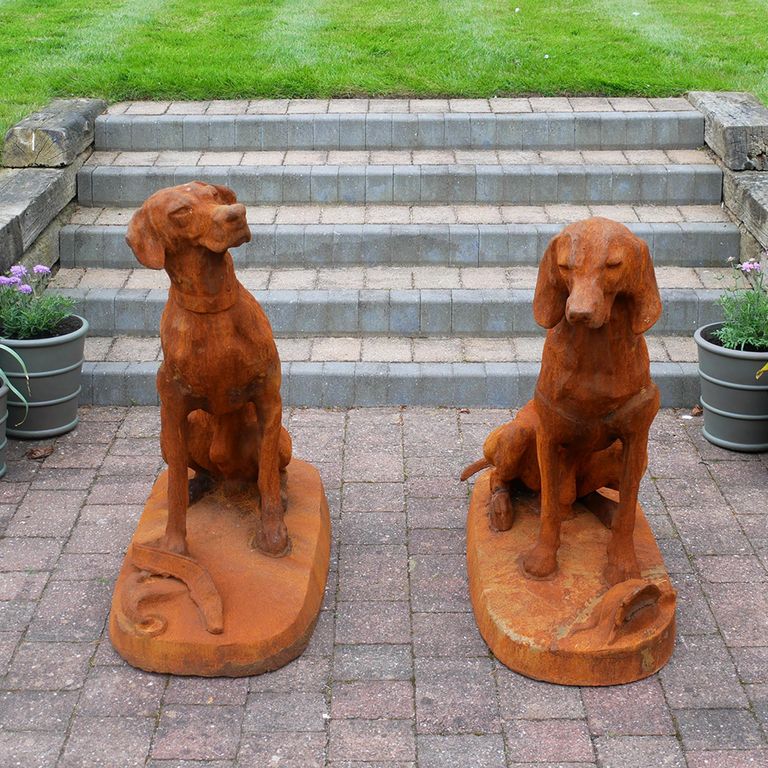Gun Dogs Statue - Rusty - Set of 2 - Metal