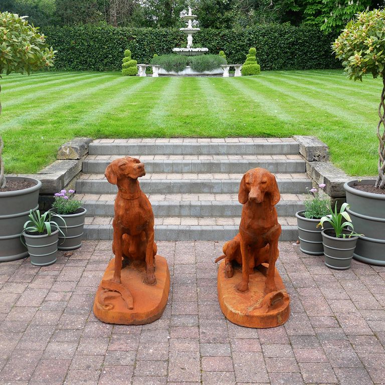Gun Dogs Statue - Rusty - Set of 2 - Metal