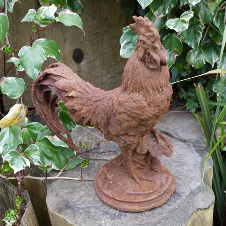 Rusty Garden Statue - Small Cockerel