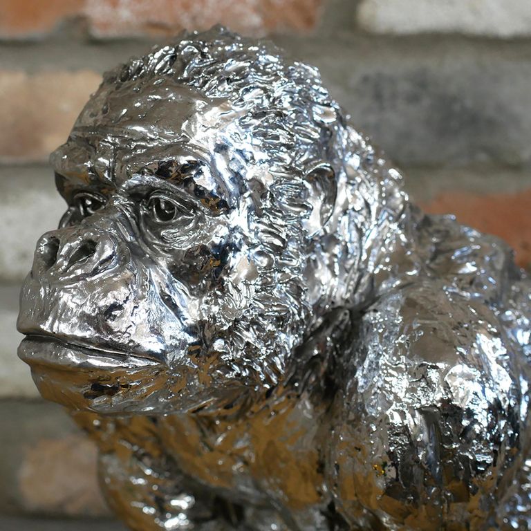 Silver Gorilla Statue - Set of 2
