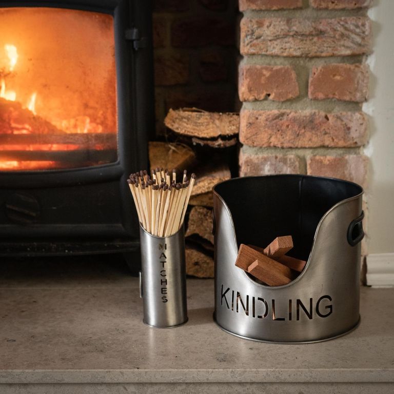 Silver Logs Kindling Buckets and Matchstick Holder
